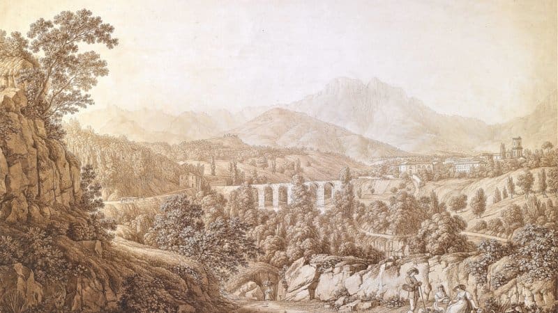 Christoph Heinrich Kniep, veduta di Cava de' Tirreni, 1788: il monte che Kniep fissò per primo, «il battesimo» della loro associazione. Raccolta SPUN.