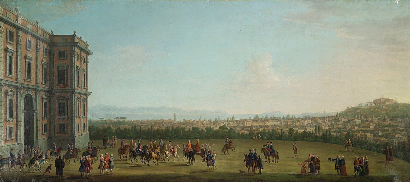 Antonio Joli, view of Naples from the royal palace of Capodimonte, about 1760: on the left the corner of the palace that housed the Farnese collection. Public domain, Wikimedia Commons.