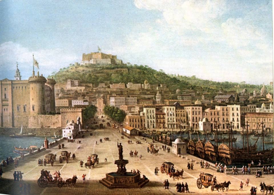 Antonio Joli, Naples seen from the harbour Molo, with the Nautica fountain, 1762-1777. Public domain, Wikimedia Commons.