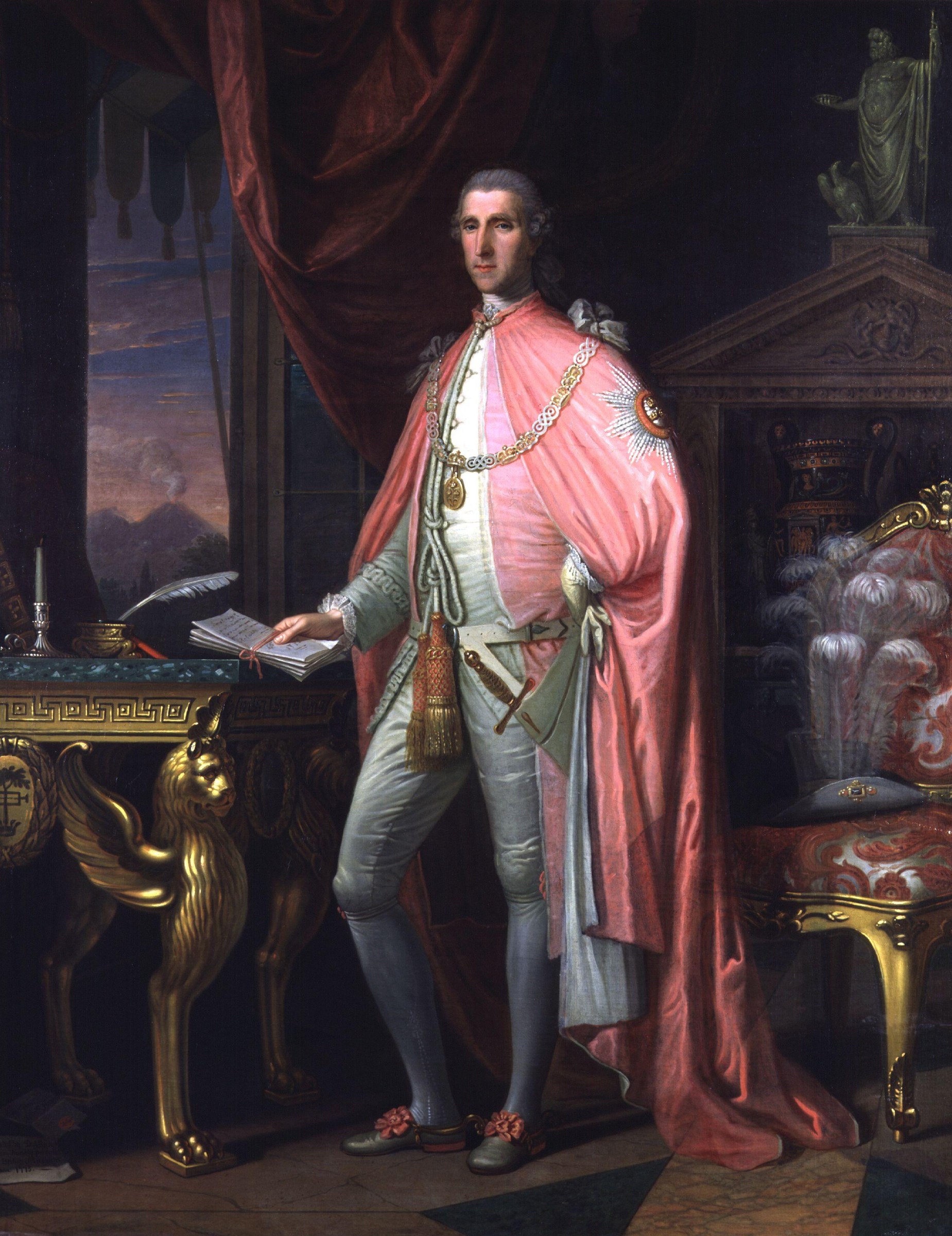 David Allan, Sir William Hamilton, 1775 (National Portrait Gallery, London): Vesuvius smoking in the window. Public domain, Wikimedia Commons.