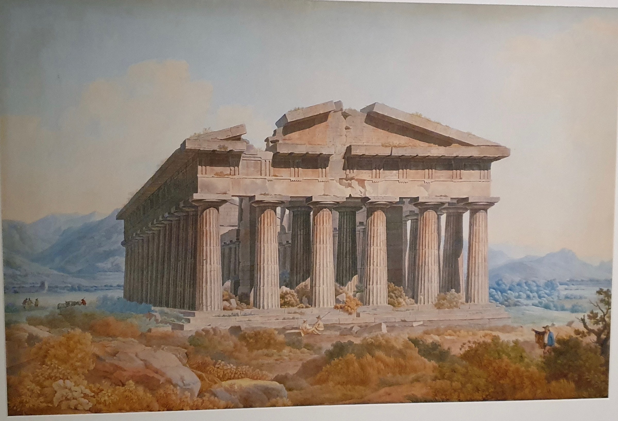 Christoph Heinrich Kniep, il tempio di Nettuno a Paestum, 1787: il disegno nato dal patto con Goethe, «lui disegnerà soltanto». Goethe-Nationalmuseum, Weimar; foto Yair-haklai, Wikimedia Commons, CC BY-SA 4.0.