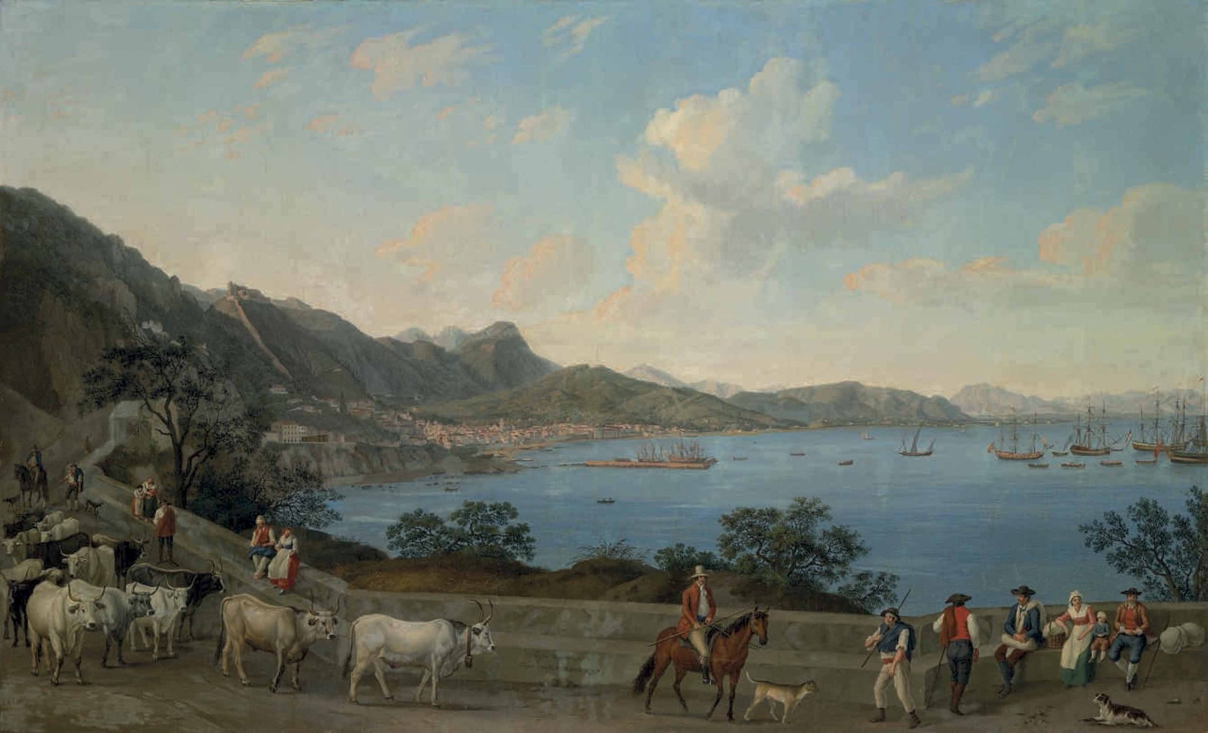 Jacob Philipp Hackert, il porto di Salerno con la costa, 1797. Pubblico dominio, Wikimedia Commons.