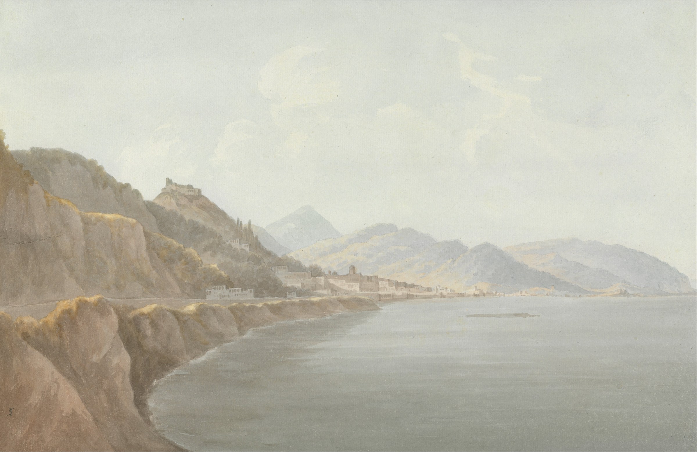 John Warwick Smith, il golfo di Salerno, acquerello, fine del Settecento (Yale Center for British Art). Pubblico dominio, Wikimedia Commons.